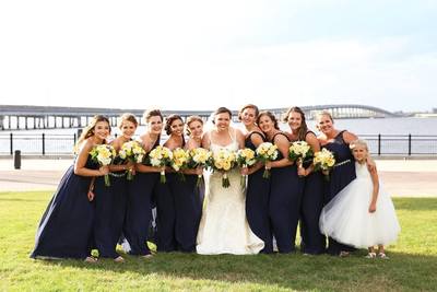 Navy Dresses Bridesmaids | Yellow and White Navy Wedding 